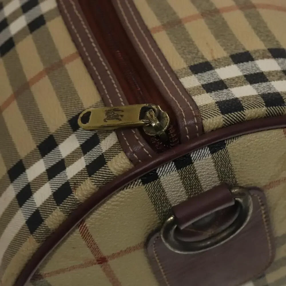 Burberry Nova Check Boston Bag Pvc Leather Beige